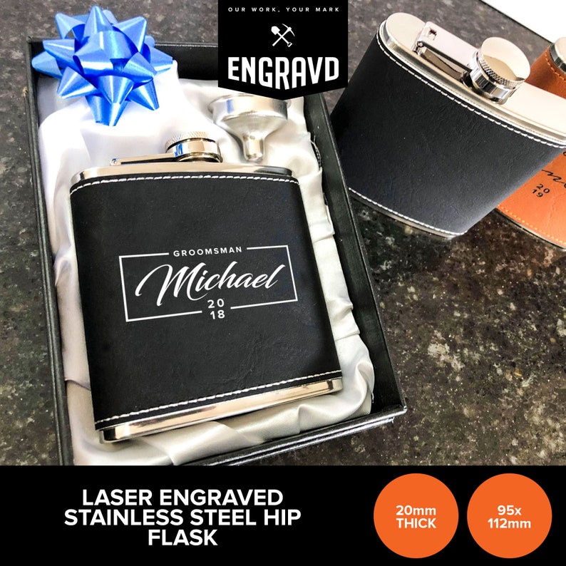 Black Stainless Steel Flask Custom Flasks Groomsmen Hip Etsy