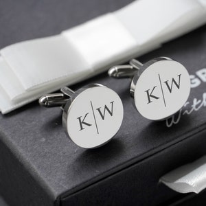 Personalised Engraved Stainless Steel Round Initials Cufflinks Gift, Groomsmen Gifts, Engraved Cufflinks, Gifts for Him,  Gift for Men