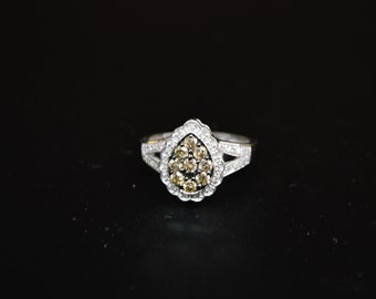 White gold pave champagne diamond ring