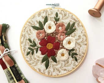 Premium Embroidery Kit for Beginners, Modern Hand Embroidery Kit, Floral Embroidery Kit, Craft Kit, DIY Hoop Art Kit, Pre Printed Fabric