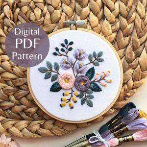 Victorian Bouquet Hand Embroidery Pattern: Beginner DIY Step-by-Step Photo Guide (PDF Download)