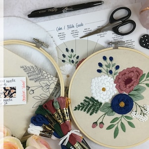 DELUXE Embroidery Kit, Southern Flowers Embroidery Kit, Beginner Hand Embroidery Kit, Floral Embroidery Kit, DIY Craft Kit, Hoop Art Kit