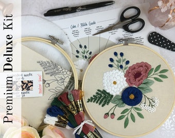 DELUXE Embroidery Kit, Southern Flowers Embroidery Kit, Beginner Hand Embroidery Kit, Floral Embroidery Kit, DIY Craft Kit, Hoop Art Kit