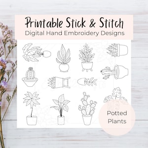 PRINTABLE Potted Plants Stick and Stitch Embroidery Template