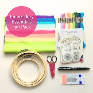 Embroidery Essentials Fun Pack, Embroidery Supplies, Modern Hand Embroidery, Easy DIY Kit, Craft Kit, Gift for Her