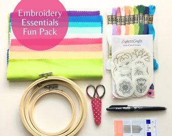 Embroidery Essentials Fun Pack, Embroidery Supplies, Modern Hand Embroidery, Easy DIY Kit, Craft Kit, Gift for Her