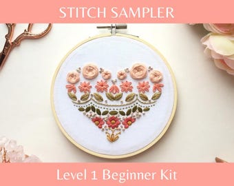 Beginner Embroidery Kit - Level 1 Stitch Sampler with Video Tutorials