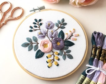 Victorian Bouquet Embroidery Kit for Beginners, Modern Hand Embroidery Kit, Floral Embroidery Kit, Craft Kit, DIY Hoop Art Kit
