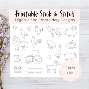 PRINTABLE Farm Life Stick and Stitch Embroidery Template