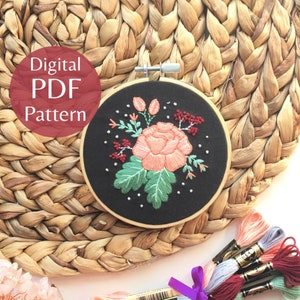 Sweet Peony Hand Embroidery Pattern: Beginner DIY (PDF Download)