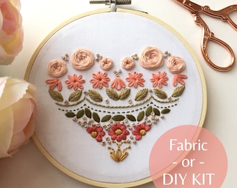 Embroidery Stitch Sampler for Beginners - Dreamy Boho Heart Sampler, Stamped Fabric Embroidery Kit