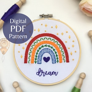 Rainbow Sampler Hand Embroidery Pattern: Beginner Stitch Guide (PDF Pattern)