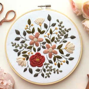 Premium Embroidery Kit for Beginners, Earthy Botanicals Modern Hand Embroidery Kit, Easy Floral Embroidery Kit, Craft Kit, DIY Kit