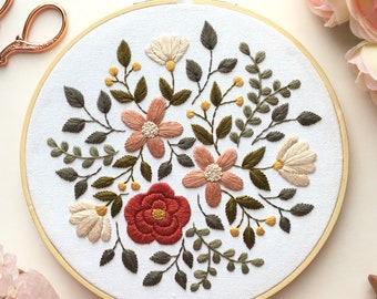 Premium Embroidery Kit for Beginners, Earthy Botanicals Modern Hand Embroidery Kit, Easy Floral Embroidery Kit, Craft Kit, DIY Kit