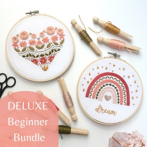 Learn to Embroider DELUXE Beginner Bundle, Full Embroidery Kit, Modern Hand Embroidery, Easy Embroidery Kit, Kids Craft Kit, DIY Kit
