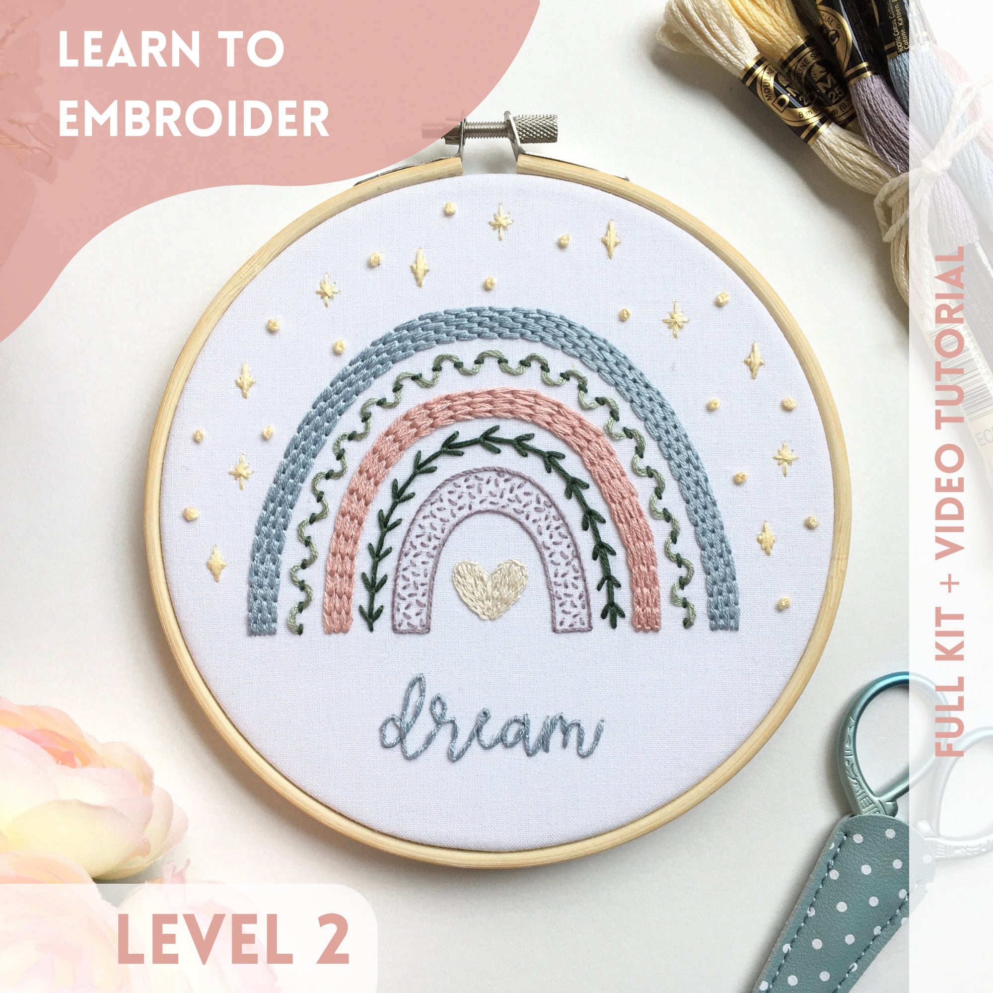 Learn to Embroider Enchanting Rainbow Sampler, Full Embroidery Kit for  Beginners, Modern Hand Embroidery, Easy Embroidery 