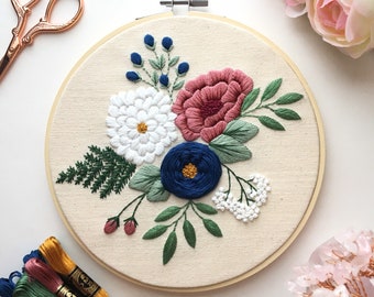 Premium Embroidery Kit for Beginners, Modern Hand Embroidery Kit, Floral Embroidery Kit, Craft Kit, DIY Hoop Art Kit, Pre Printed Fabric