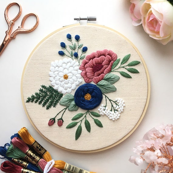 Premium Embroidery Kit for Beginners, Southern Flowers Modern Hand