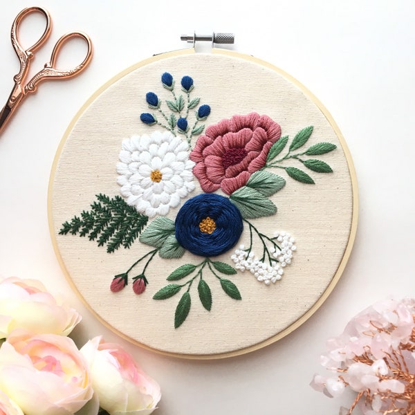 Southern Flowers Embroidery Kit for Beginners, Modern Hand Embroidery Kit, Floral Embroidery Kit, Craft Kit, DIY Hoop Art Kit