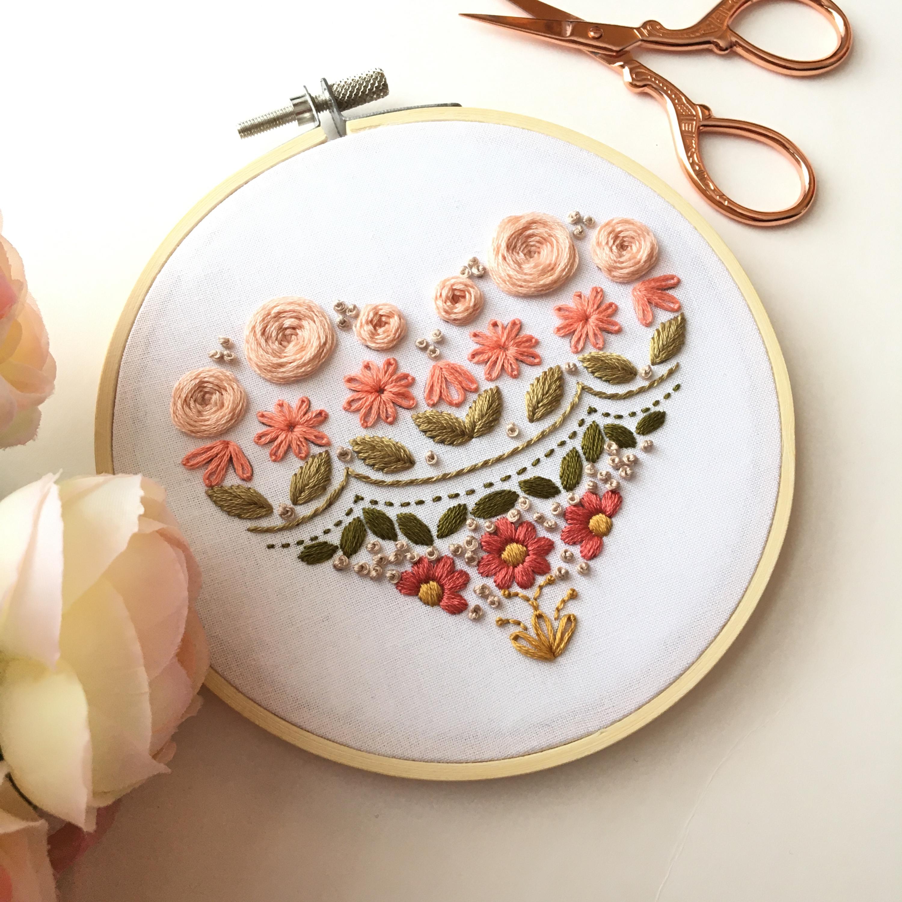 Learn to Embroider Heart Sampler Embroidery Kit for Beginners