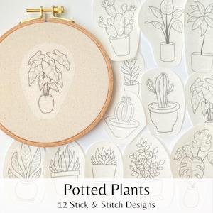 Potted Plants Stick and Stitch Embroidery Designs (12 Designs)