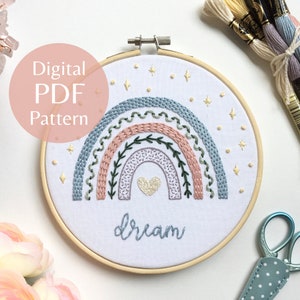 Enchanting Rainbow Sampler Hand Embroidery Pattern, PDF Pattern + Step-by-Step Photo Guide, Beginner Embroidery Pattern