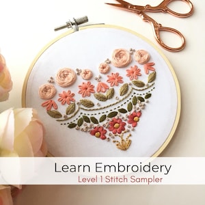 Learn to Embroider Heart Sampler Embroidery Kit for Beginners