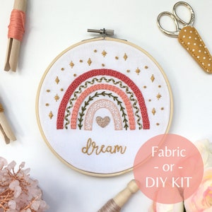 Embroidery Stitch Sampler for Beginners - Dreamy Boho Rainbow Sampler, Stamped Fabric Embroidery Kit