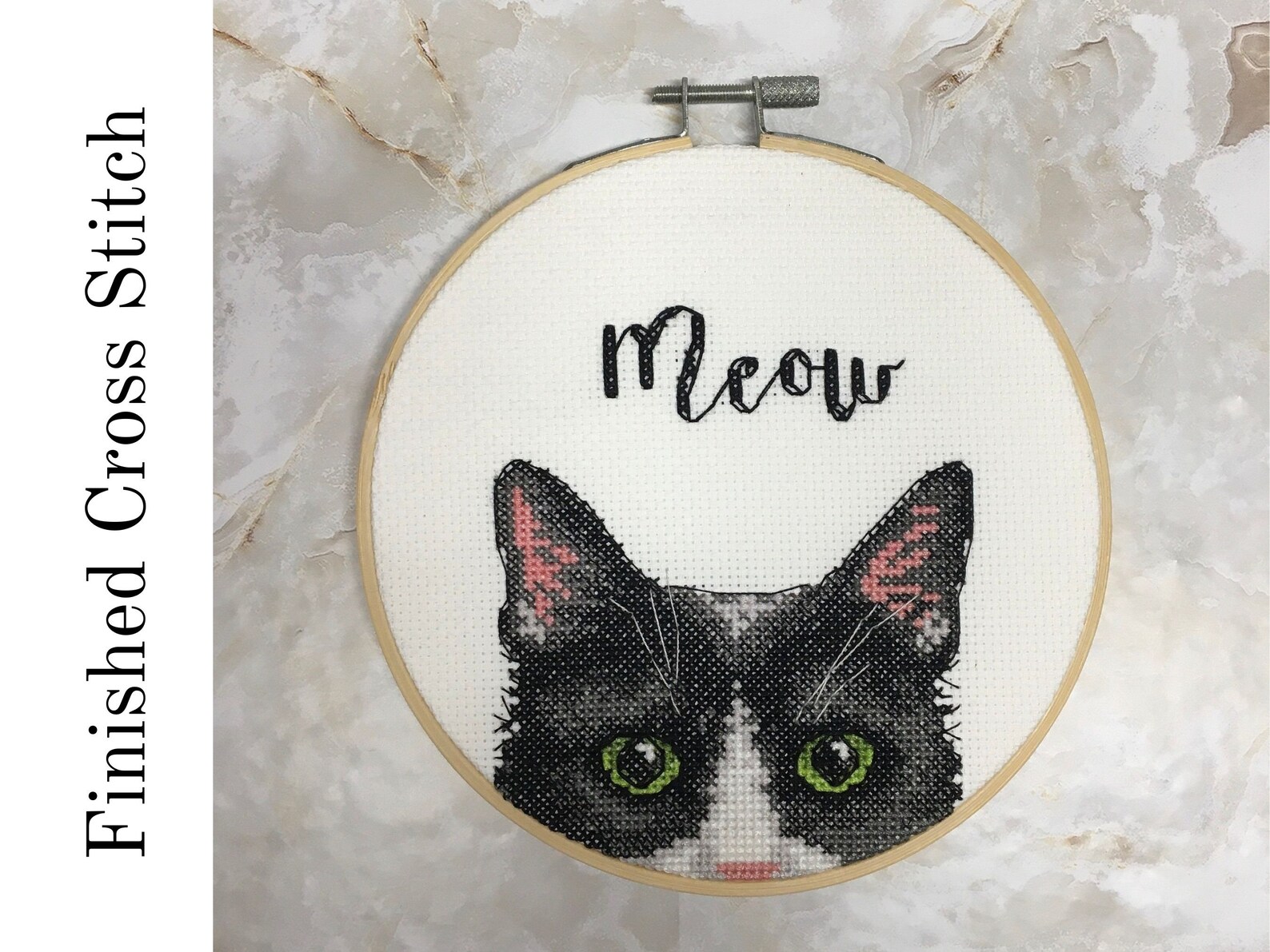 Meow Completed Cross Stitch Cat Art Wall Art Wall Décor Etsy