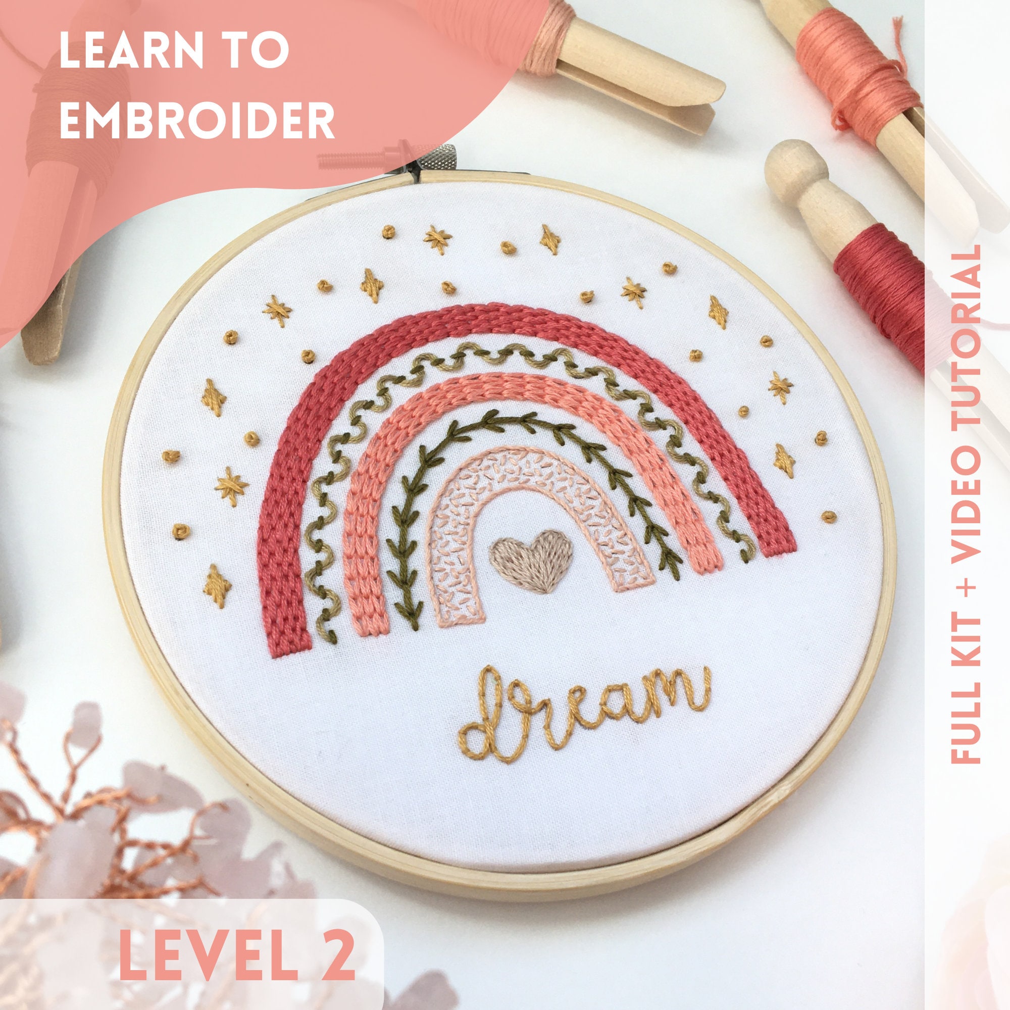 Learn to Embroider Rainbow Sampler, Full Embroidery Kit for Beginners,  Modern Hand Embroidery, Easy Embroidery Kit, Kids Craft Kit, DIY Kit 