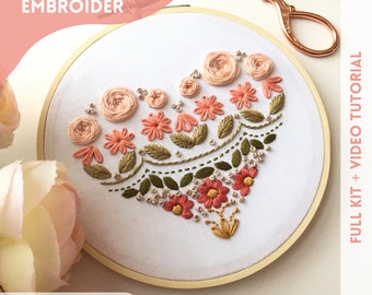 Learn to Embroider Heart Sampler Embroidery Kit for Beginners