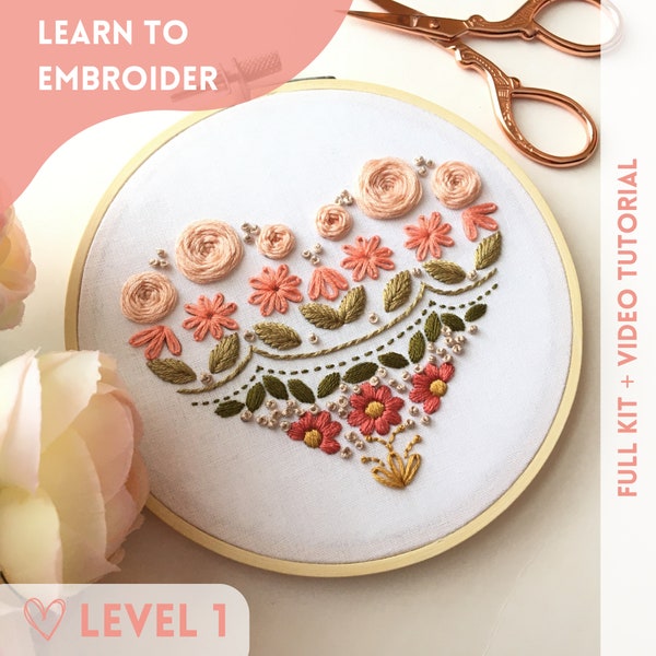 Learn to Embroider Heart Sampler Embroidery Kit for Beginners
