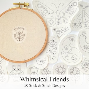 Whimsical Friends Stick and Stitch Embroidery Designs (15 Designs)