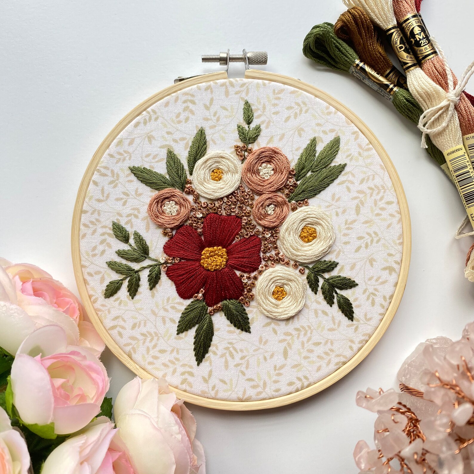 Autumn Blooms Hand Embroidery Pattern: Beginner DIY Step-by-step Photo ...