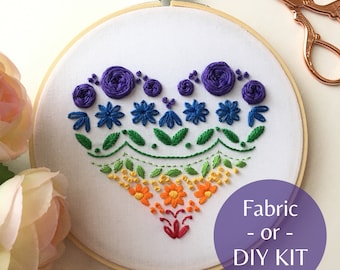 Embroidery Stitch Sampler for Beginners - Rainbow Heart, Stamped Fabric Embroidery Kit