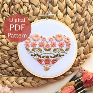 Dreamy Boho Heart Sampler Hand Embroidery Pattern, PDF Pattern + Step-by-Step Photo Guide, Beginner Embroidery Pattern