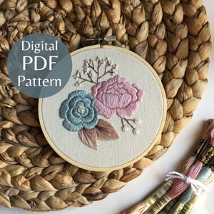 Petite Pastels Hand Embroidery Pattern, PDF Pattern + Step-by-Step Photo Guide, Beginner Embroidery Pattern