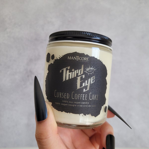 Cursed Coffee Cake | Handmade Luxury Wooden Wick Candle | 8 oz Tin | 6 fl oz Candle | Scented Soy Wax | Gothic Christmas Soy Candle Jar