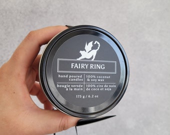 Fairy Ring | Handmade Luxury Wooden Wick Candle | 8 oz Tin | 6 fl oz Candle | Scented Coconut Soy Wax | Gothic Christmas Soy Candle Jar