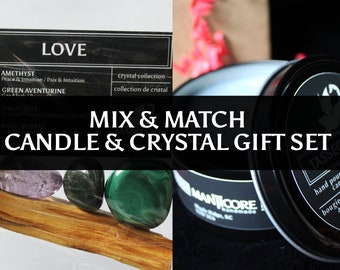 MIX & MATCH | Custom Candle And Crystal Set | Luxury Wax Melts | Wiccan Gift | Gothic Self Care Gifts | Crystal Gift Set | Christmas Gifts