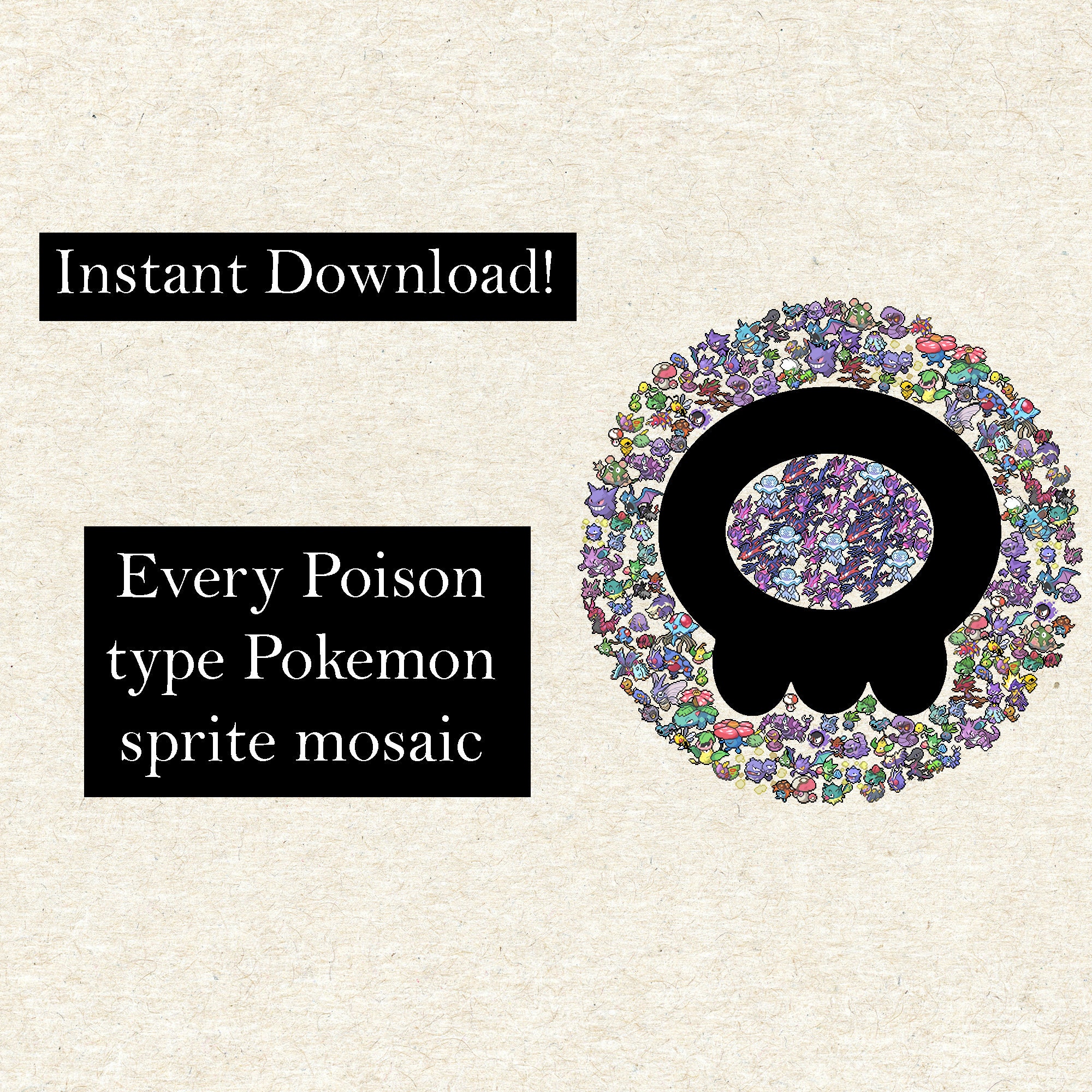 Pokemon Bug Type Symbol Mosaic black 