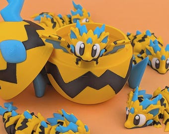 3D Printed Lightning Dragon Hatchling with Matching Egg | Kawaii Fantasy Figurine
