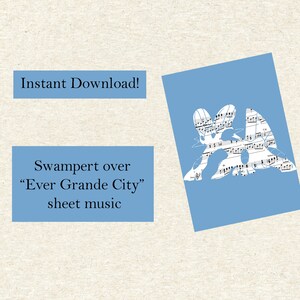 Puede incluir: Botón de descarga digital azul con el texto "Descarga instantánea!" y un rectángulo azul con el texto "Swampert over "Ever Grande City" sheet music".