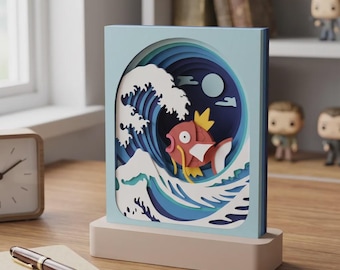 3D Layered Flop Fish Shadow Box | Fantasy Gamer Room Decor Display