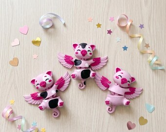 Custom Articulated Flexi Flying Pig Fidget Keychain | 3D Printed Bag Charm, Desk Companion