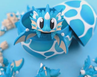 3D Printed Sea Dragon Hatchling with Matching Egg | Kawaii Fantasy Figurine