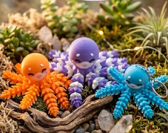 Custom Articulated Flexi Octopus Fidget Keychain | 3D Printed Bag Charm, Desk Companion