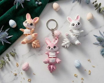 Custom Articulated Flexi Bunny Fidget Keychain | 3D Printed Bag Charm, Desk Companion