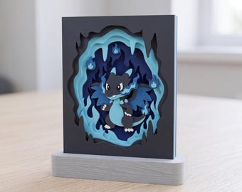 3D Layered Mega Fire Dragon Shadow Box | Fantasy Gamer Room Decor Display