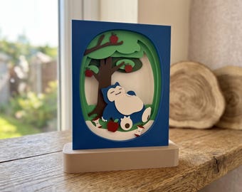 3D Layered Sleepy Chonk Shadow Box | Fantasy Gamer Room Decor Display